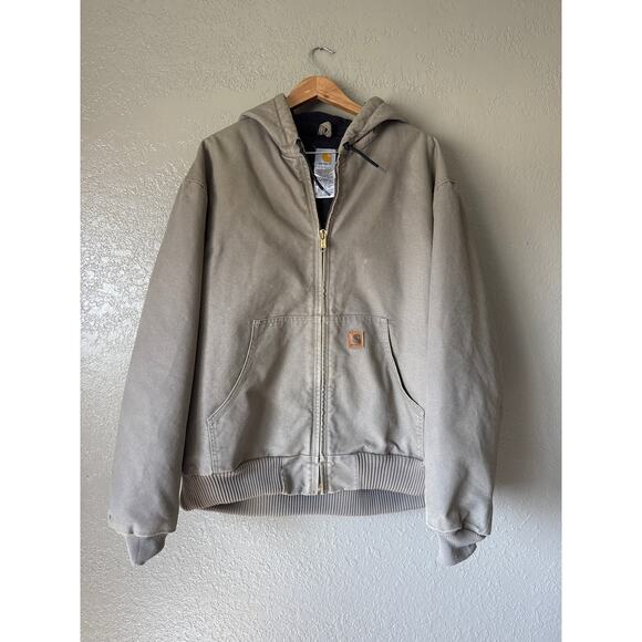 Carhartt Beige Distressed Hooded Jacket 2XL - Picture 1 of 10